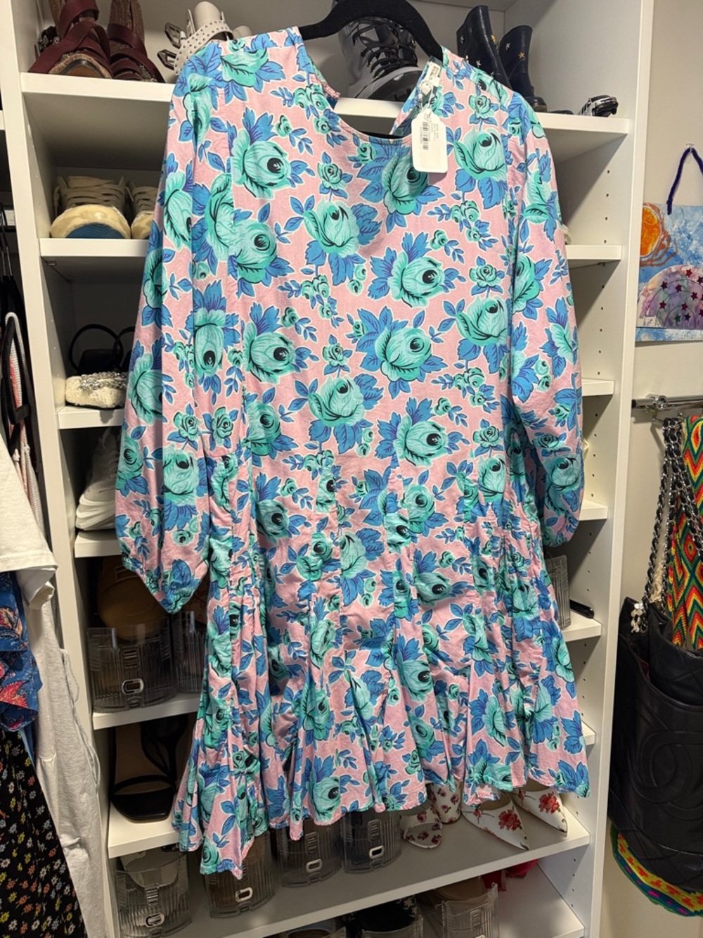 RHODE Pink Mini Dress with Teal Floral Print